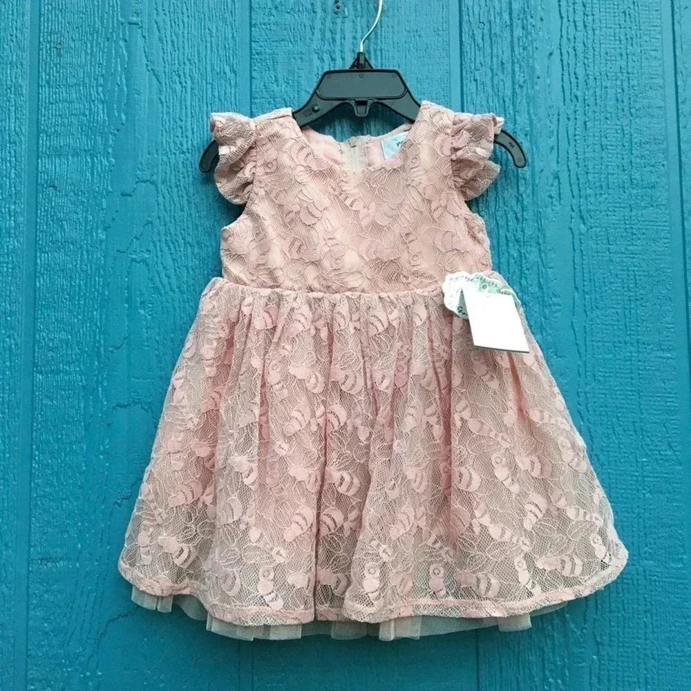Popatu Mauve Lace Ruffle Sleeve Formal Dress Baby Girl Size 18 Months NWT